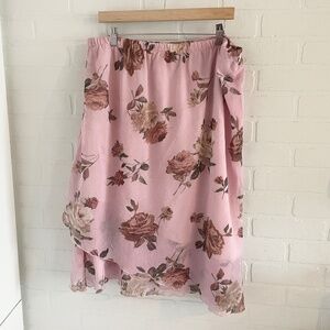 Vintage Y2K Skirt Flowy Fairy Lined Asymmetrical Rose Floral print Pink Sz 24W